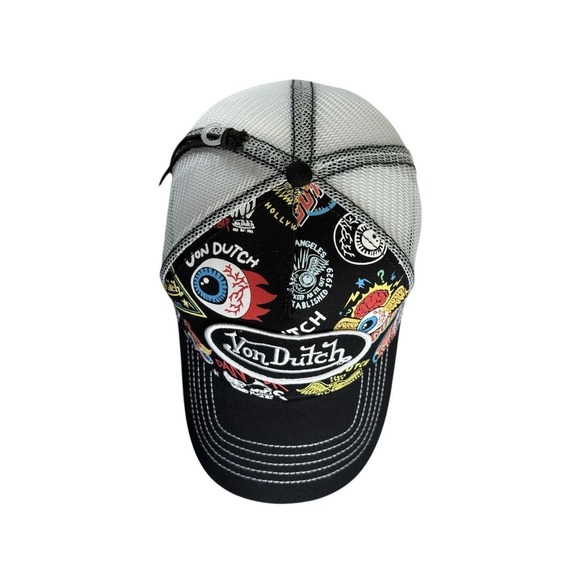 NEW‎ Von Dutch Hat BLACK JAX PSYCHO All-Over Print Patch Trucker Mesh SnapBack - Picture 2 of 8
